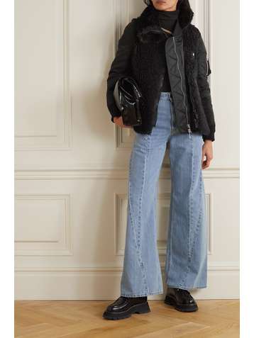 SACAI Paneled faux shearling and shell jacket