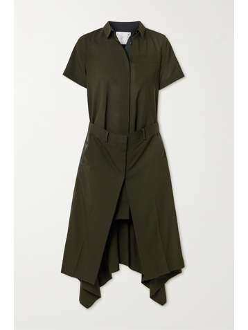 SACAI Layered satin-trimmed wool shirt dress