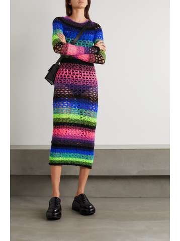AGR Striped open-knit cotton-blend midi dress