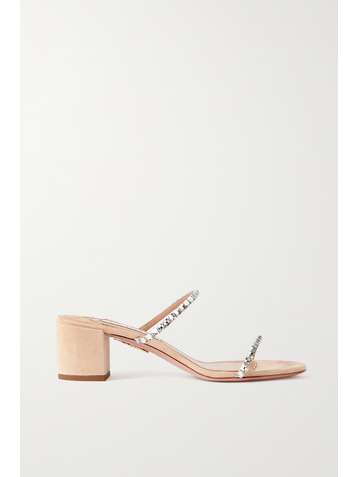 AQUAZZURA Midnight 50 crystal-embellished suede mules