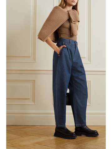 GOLDSIGN Jarvis pleated high-rise tapered jeans