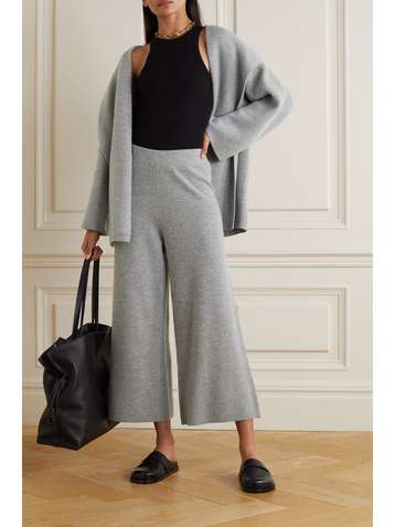 ALLUDE Cropped ribbed wool and cashmere-blend wide-leg pants