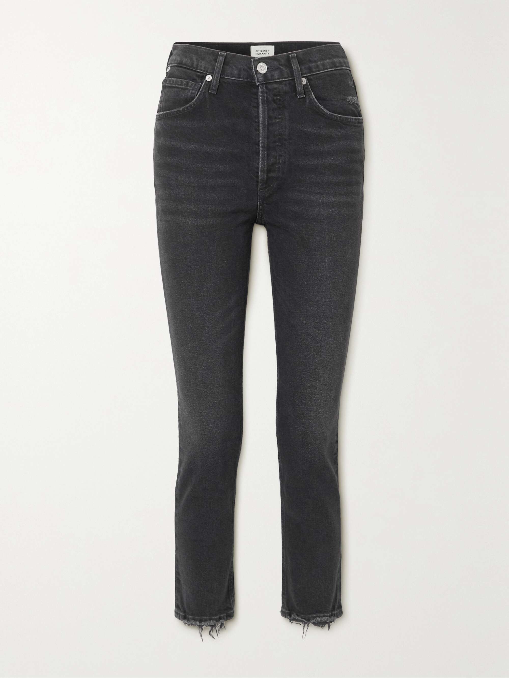 Jolene frayed high-rise straight-leg jeans