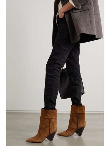 SAINT LAURENT Niki logo-embellished leather-trimmed suede ankle boots