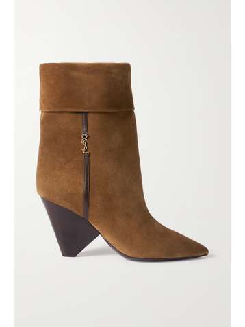 SAINT LAURENT Niki logo-embellished leather-trimmed suede ankle boots