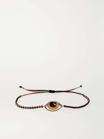 LITO Tu Es Partout Armband aus Makrameegarn mit Detail aus 14 Karat Gold und Emaille