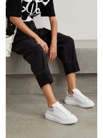 ALEXANDER MCQUEEN Suede-trimmed leather exaggerated-sole sneakers