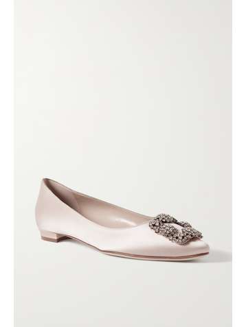 MANOLO BLAHNIK Hangisi Ballerinas mit spitzer Kappe aus Satin mit Verzierung