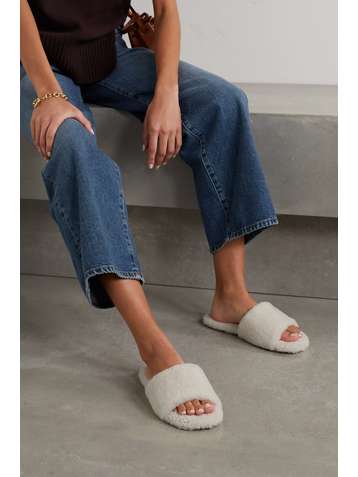 PORTE & PAIRE Claquettes en peau lainée