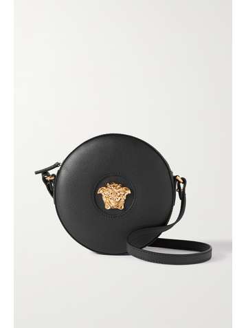 VERSACE Medusa embellished textured-leather shoulder bag