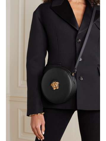 VERSACE Medusa embellished textured-leather shoulder bag