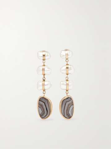 MELISSA JOY MANNING 14-karat recycled gold, pearl and agate earrings
