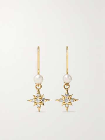 MIZUKI 14-karat gold, pearl and diamond earrings