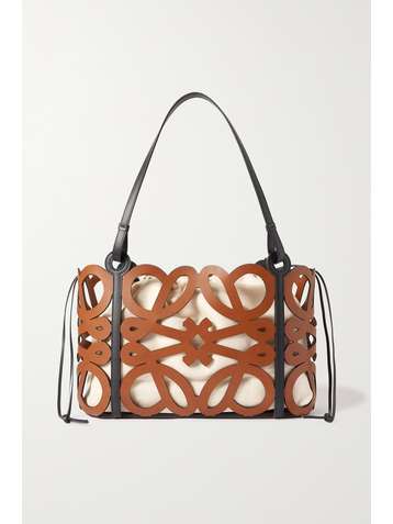 LOEWE Anagram large cutout leather and cotton-canvas tote