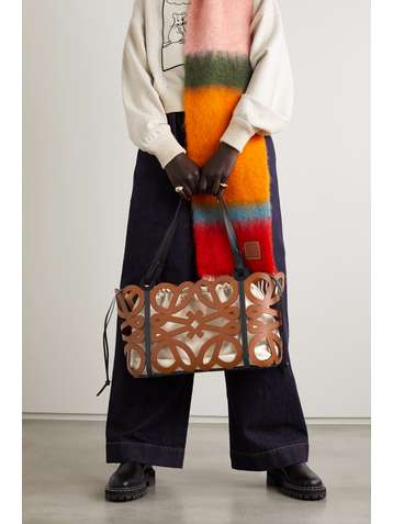 LOEWE Anagram large cutout leather and cotton-canvas tote