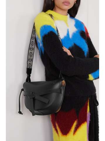 LOEWE Gate kleine Schultertasche aus Leder mit Besatz aus Canvas mit Jacquard-Muster