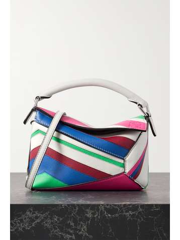 LOEWE Puzzle Edge mini Schultertasche aus strukturiertem Leder in Patchwork-Optik