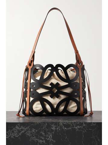 LOEWE Anagram small cutout leather and cotton-canvas tote