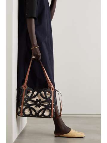 LOEWE Anagram small cutout leather and cotton-canvas tote