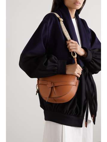 LOEWE Gate kleine Schultertasche aus Leder mit Besatz aus Canvas mit Jacquard-Muster