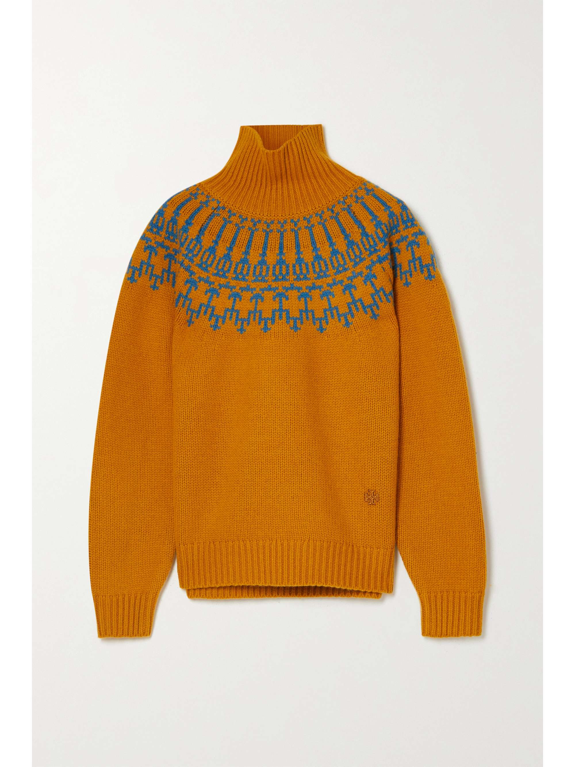 Orange Fair Isle merino wool turtleneck 