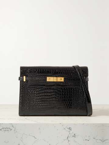 SAINT LAURENT Sac porté épaule en cuir verni effet croco Manhattan