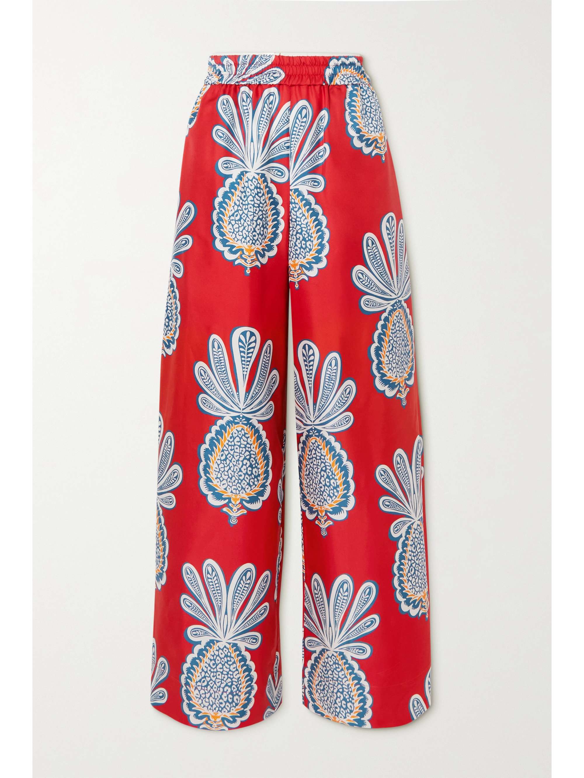 Red Printed silk-twill wide-leg pants 