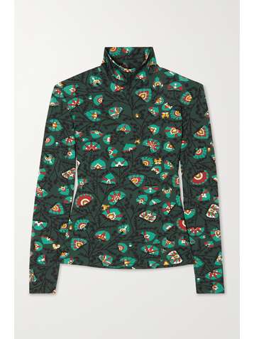 LA DOUBLEJ Floral-print stretch-jersey turtleneck top