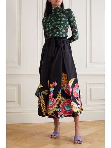 LA DOUBLEJ Floral-print stretch-jersey turtleneck top