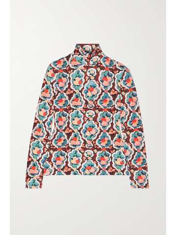 LA DOUBLEJ Floral-print stretch-jersey turtleneck top