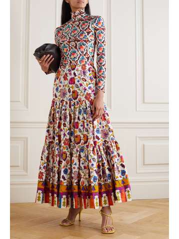 LA DOUBLEJ Floral-print stretch-jersey turtleneck top