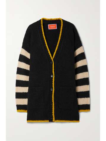 LA DOUBLEJ Bowling striped organic wool and alpaca-blend bouclé cardigan