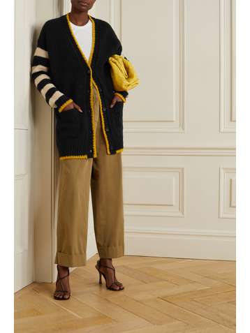 LA DOUBLEJ Bowling striped organic wool and alpaca-blend bouclé cardigan