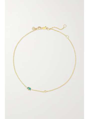 SYDNEY EVAN Mini Elephant 14-karat gold, enamel and diamond anklet