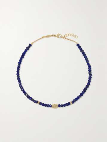 JACQUIE AICHE 14-karat gold, lapis lazuli and diamond anklet