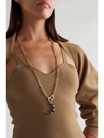 FOUNDRAE Large Crescent 18-karat gold enamel necklace