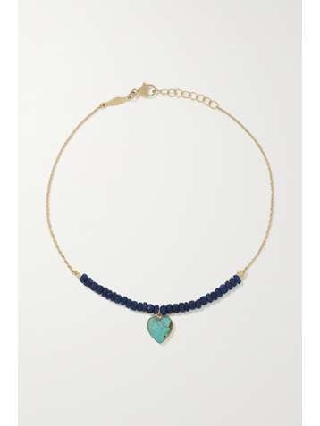 JACQUIE AICHE 14-karat gold, lapis lazuli and turquoise anklet