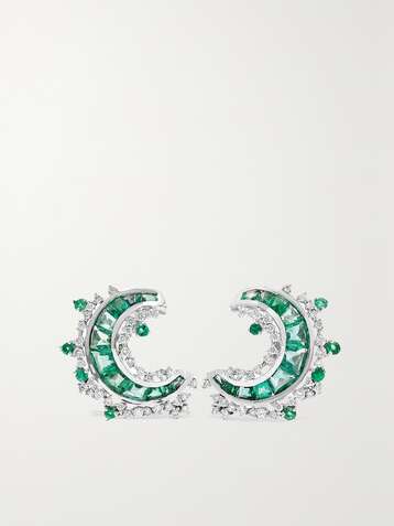 ANANYA 18-karat white gold, emerald and diamond earrings