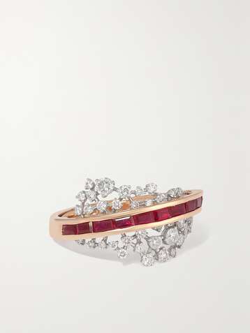 ANANYA Scatter Energy 18-karat rose and white gold, diamond and ruby ring