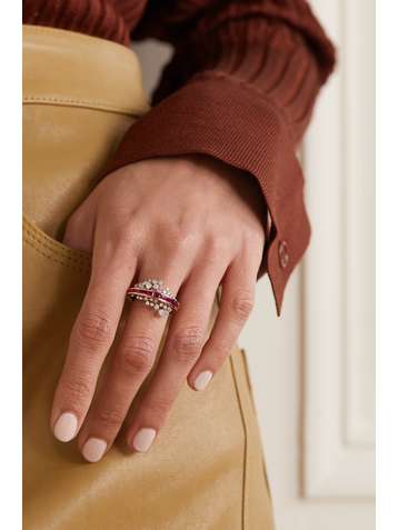 ANANYA Scatter Energy 18-karat rose and white gold, diamond and ruby ring