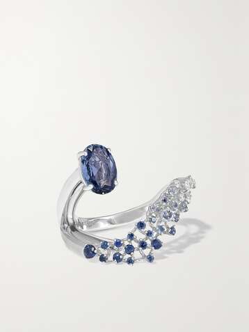 ANANYA Scatter 18-karat white gold, sapphire and diamond ring