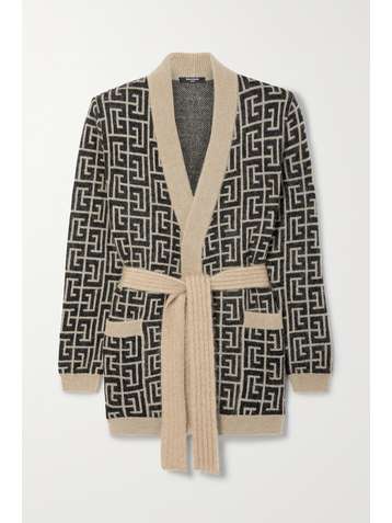 BALMAIN + Rossignol Ski belted jacquard-knit merino wool-blend cardigan