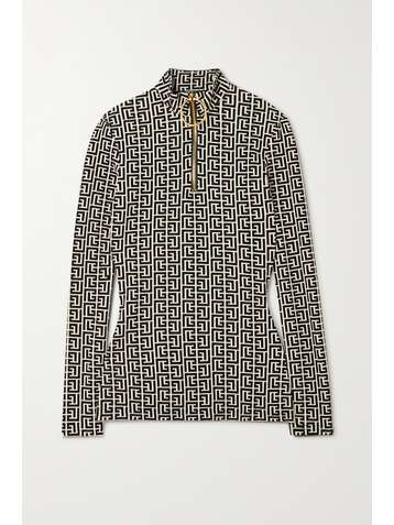 BALMAIN + Rossignol embellished flocked jersey top