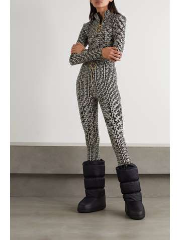 BALMAIN + Rossignol embellished flocked jersey top