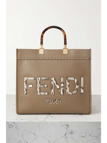 FENDI Sunshine Shopper large watersnake-trimmed leather tote