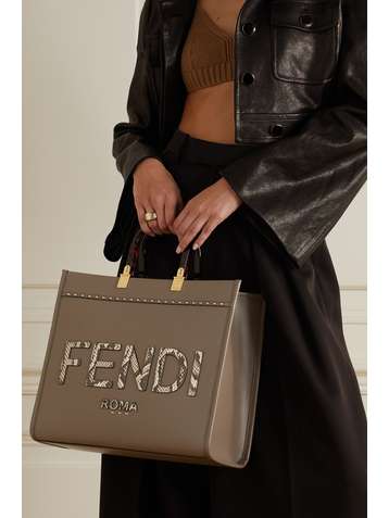 FENDI Sunshine Shopper large watersnake-trimmed leather tote