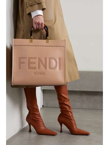 FENDI Sunshine Shopper Tote aus Leder mit Logoprägung