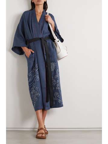 VITA KIN Dancing Heron belted embroidered linen dress