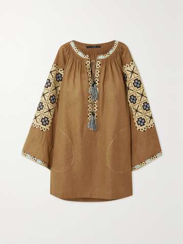 VITA KIN Xoxo tasseled embroidered linen tunic