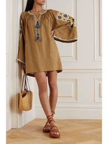 VITA KIN Xoxo tasseled embroidered linen tunic